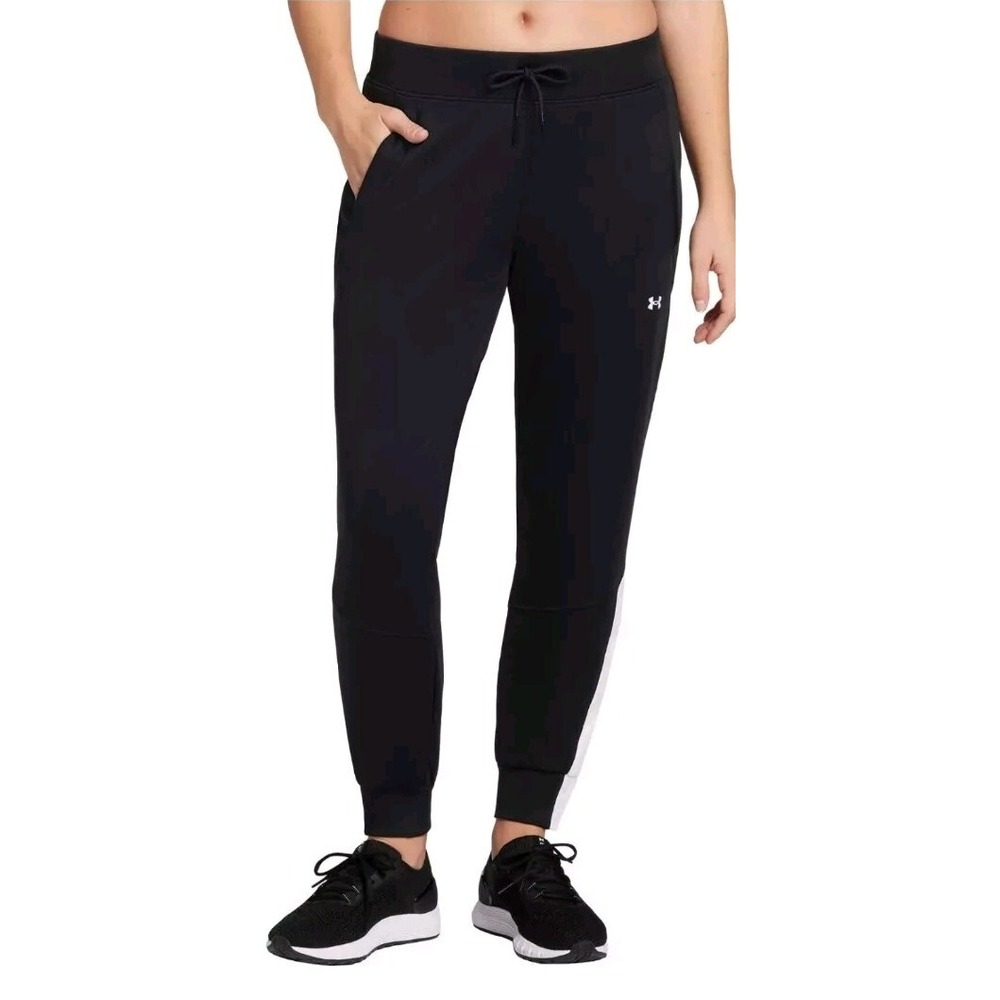 Under Armour Women's Basketball Snap‎ Jogger Pants Black White Size Xsmall EUC